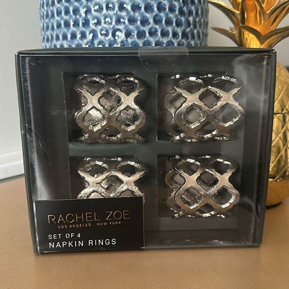 Rachel Zoe Silver Modern Napkin Ring Set - Picture 1 of 3